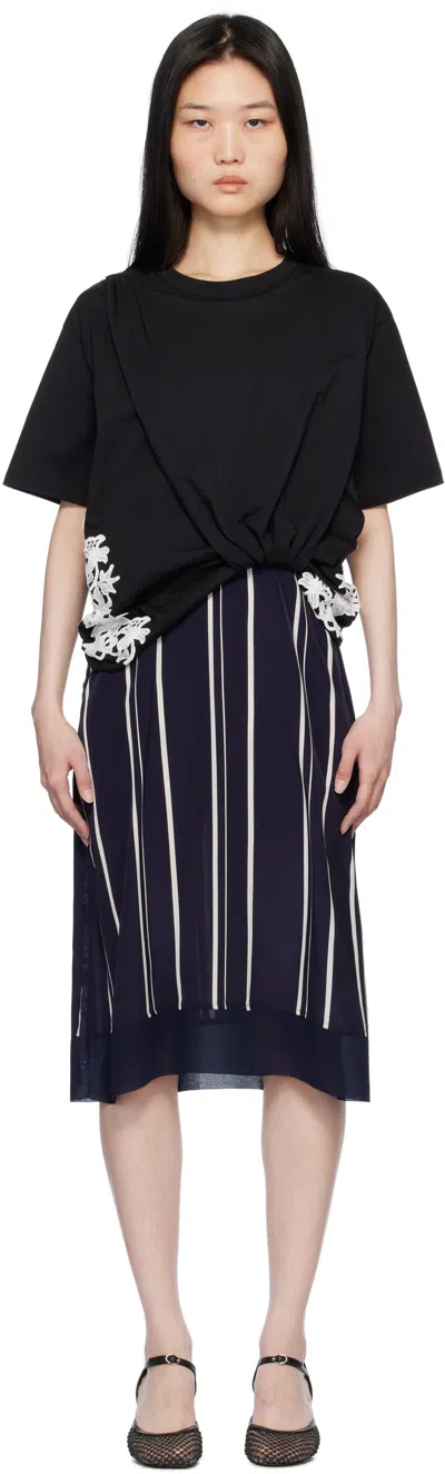 3.1 Phillip Lim Black & Navy Draped T-shirt Slip Combo Midi Dress In Black-midnight Multi