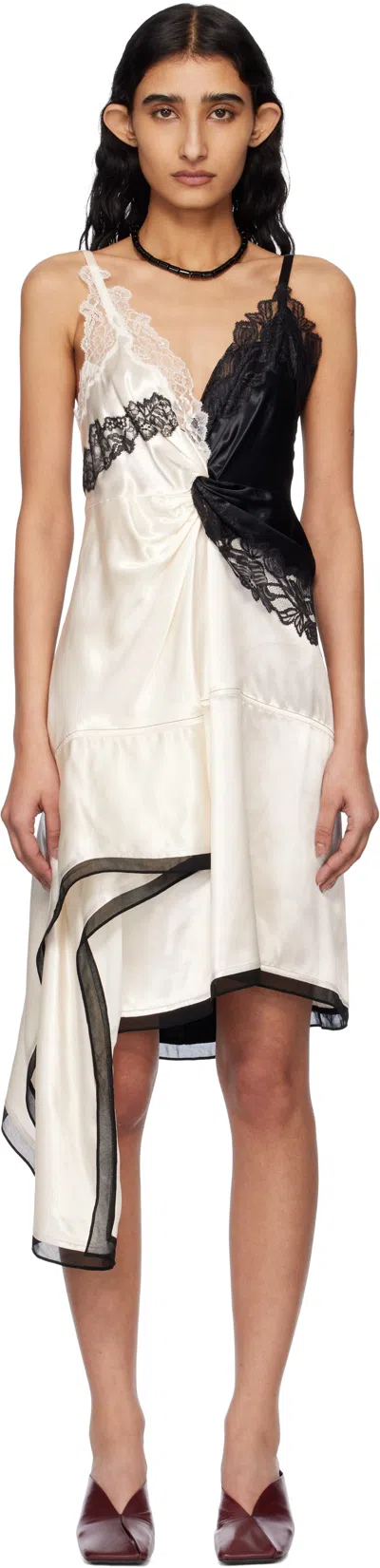 3.1 PHILLIP LIM BLACK & OFF-WHITE LIQUID SATIN TWIST MIDI DRESS