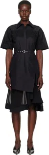 3.1 Phillip Lim Black Cascade Hem Midi Dress In Black