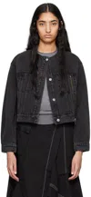 3.1 Phillip Lim Black Crewneck Cropped Denim Jacket In Wa010 Washed Blk