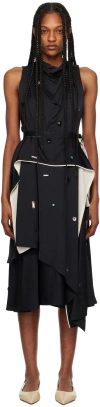 3.1 Phillip Lim Black Draped Cascade Midi Dress In Mi401 Midnight