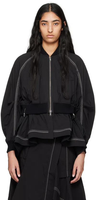 3.1 Phillip Lim Black Layered Flounce Bomber Jacket In Ba001 Black
