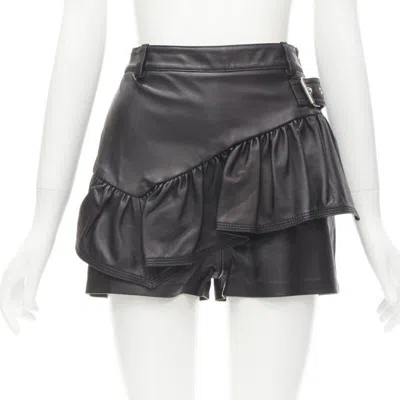 Pre-owned 3.1 Phillip Lim Black Leather Ruffle Biker Buckle High Rise Shorts Us0 Xs