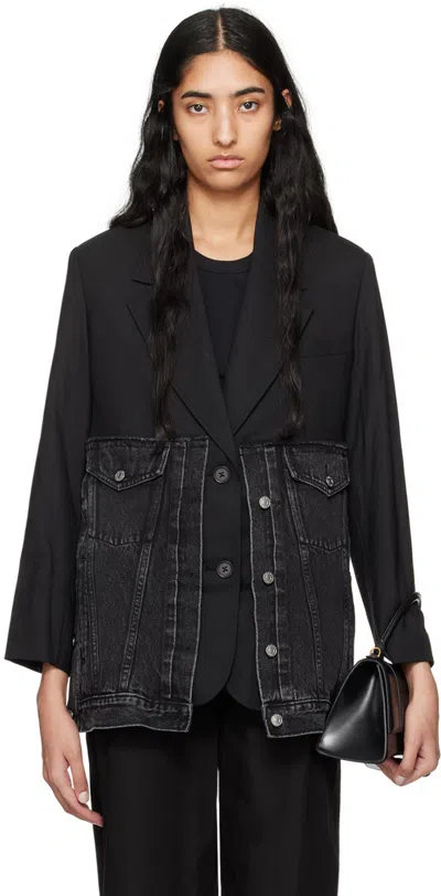 3.1 Phillip Lim Black Oversized Hybrid Denim Blazer In Wa010 Washed Blk