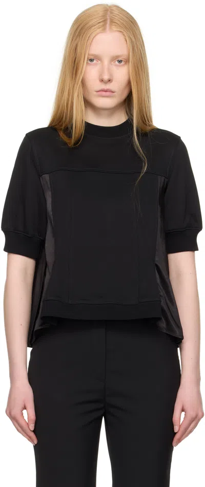 3.1 Phillip Lim Black Puff Sleeve Flounce Satin Combo Top