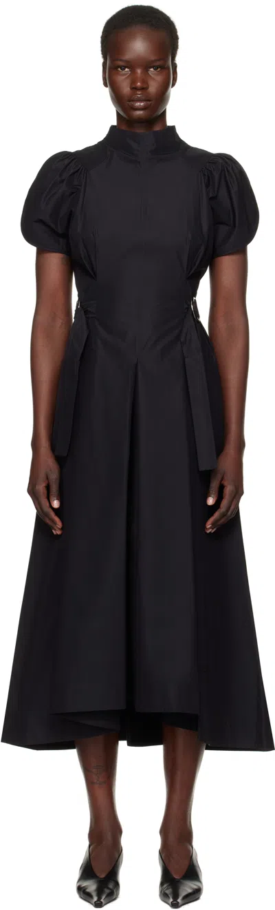 3.1 Phillip Lim Black Puff Sleeve Poplin Flare Midi Dress