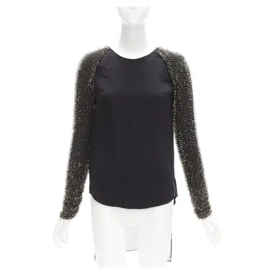 Pre-owned 3.1 Phillip Lim Black Spike Bead Embellished Raglan Sleeve Top Us2 S