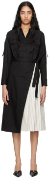 3.1 Phillip Lim Layered Striped Cotton-blend Poplin And Canvas Midi Shirt Dress In Ba001 Black