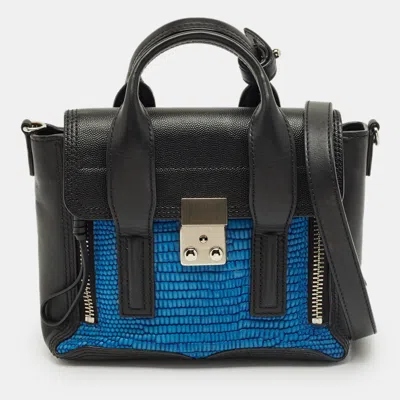 3.1 Phillip Lim Black/blue Textured Leather Mini Pashli Satchel In Multi