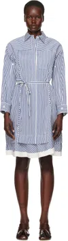 3.1 Phillip Lim Blue & White Cascade Sleeve Stripe Shirt Minidress In Blue Multi
