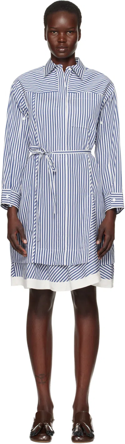 3.1 Phillip Lim Blue & White Cascade Sleeve Stripe Shirt Minidress In Blue Multi
