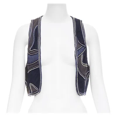 Pre-owned 3.1 Phillip Lim Blue Silver Dome Studded Silk Lined Patchwork Vest Us4 S