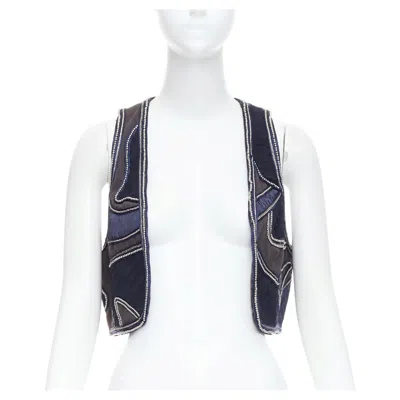 Pre-owned 3.1 Phillip Lim Blue Silver Dome Studded Silk Lined Patchwork Vest Us4 S