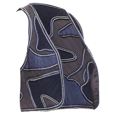 3.1 Phillip Lim Blue Silver Dome Studded Silk Lined Patchwork Vest Us4 S In Black