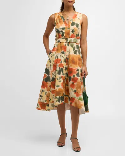 3.1 Phillip Lim Blurred Marigold Belted Midi Dress In Marigold Multi