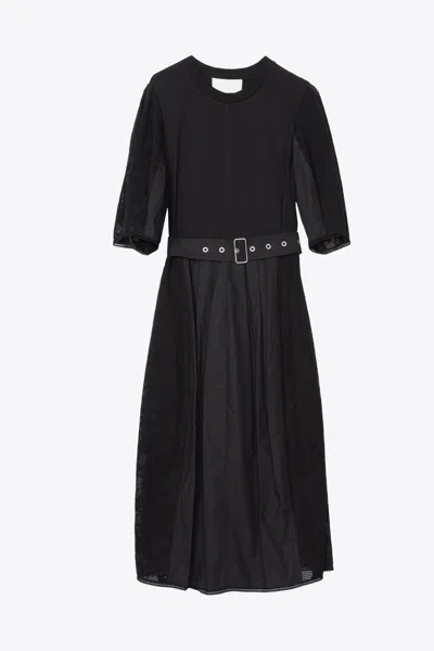 3.1 Phillip Lim Bonded Lace Puff Sleeve Combo Dress In Black