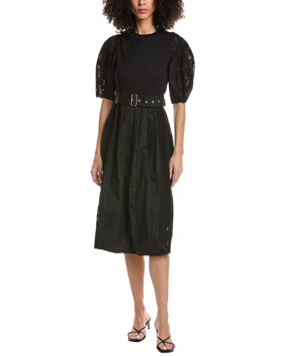 3.1 Phillip Lim Bonded Lace Puff Sleeve T-shirt In Black