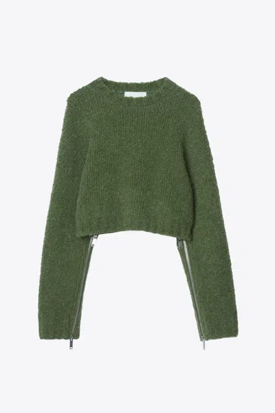 3.1 Phillip Lim Boucle Zipper Crewneck In Basil