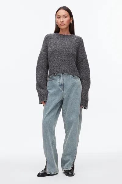 3.1 Phillip Lim Boucle Zipper Crewneck In Charcoal Melange