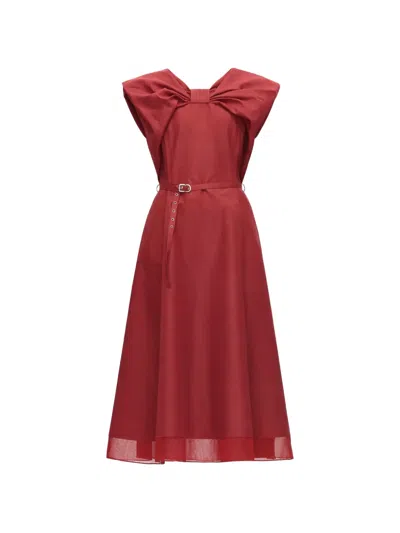 3.1 Phillip Lim Sleeveless Draped Bow Midi Dress With Belt In Crimson In Red