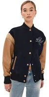 3.1 Phillip Lim Boxy Fit Varsity Bomber Jacket Midnight/black/latte In Midnight/black/latte