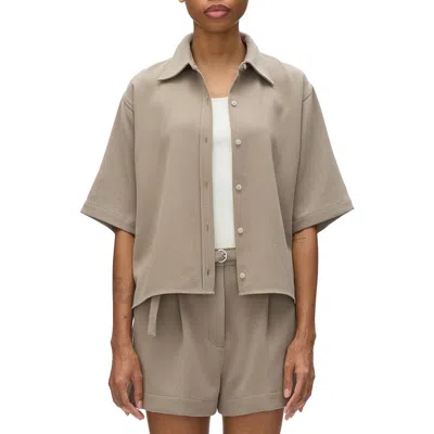 3.1 Phillip Lim Boxy Short Sleeve Wool Shirt In Gray