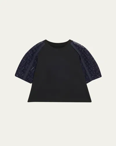 3.1 Phillip Lim Broderie Anglaise Combo T-shirt In Black-navy