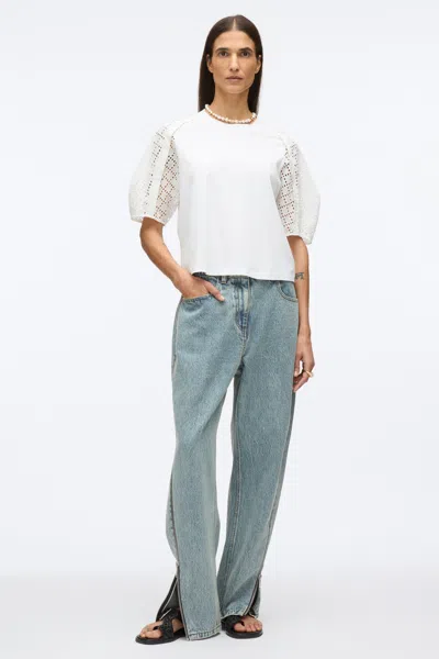 3.1 Phillip Lim Broderie Anglaise Combo Tee In White-white