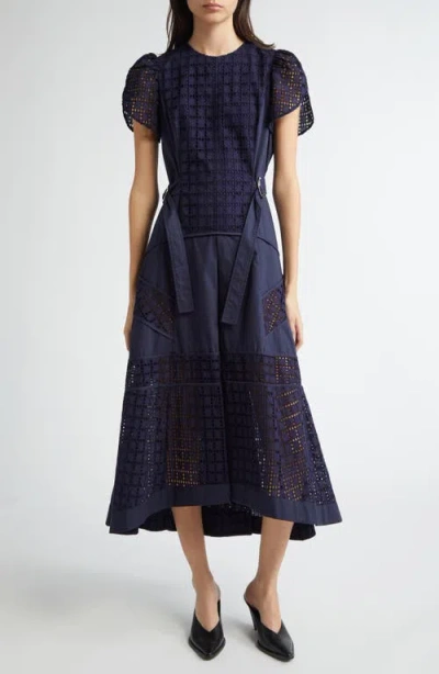 3.1 Phillip Lim Eyelet-embroidered Cotton-poplin Midi Dress In Navy