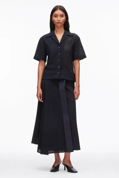 3.1 Phillip Lim Broderie Anglaise Patchwork Camp Shirt In Black