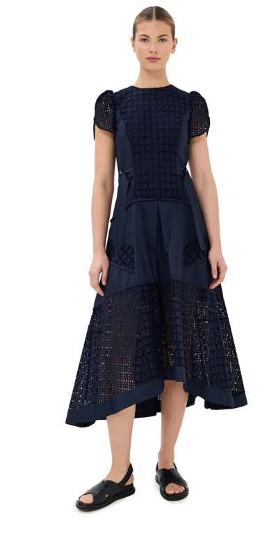 3.1 Phillip Lim Eyelet-embroidered Cotton-poplin Midi Dress In Navy