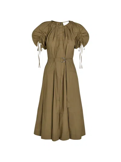 3.1 Phillip Lim Puff Drawstring Sleeve Cotton Midi Dress In Green