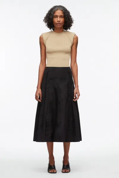 3.1 Phillip Lim Button Front Tie Waist Midi Skirt In Black