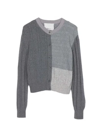 3.1 Phillip Lim Cable-knit Patchwork Cardigan In Gray