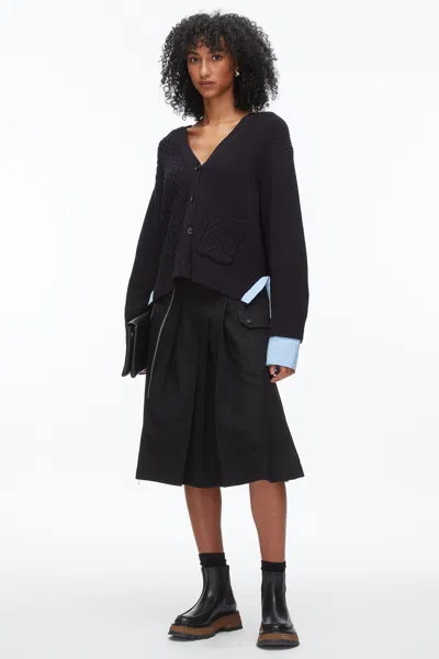 3.1 Phillip Lim Cable Mix Boyfriend Cardigan In Midnight