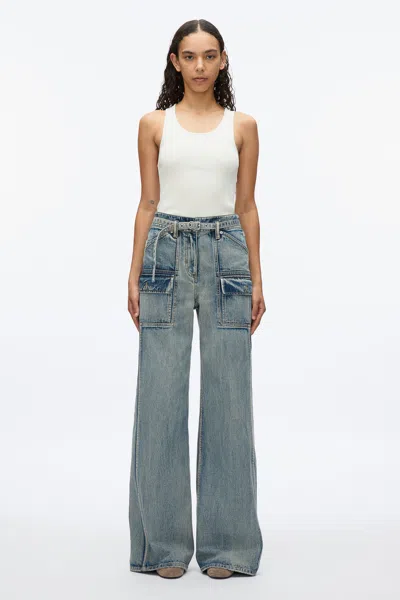 3.1 Phillip Lim Blue Wide-leg Belted Cargo Jeans In Washed Indigo