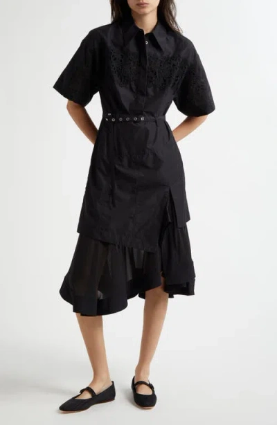 3.1 Phillip Lim Cascade Hem Belted Shirtdress In Black