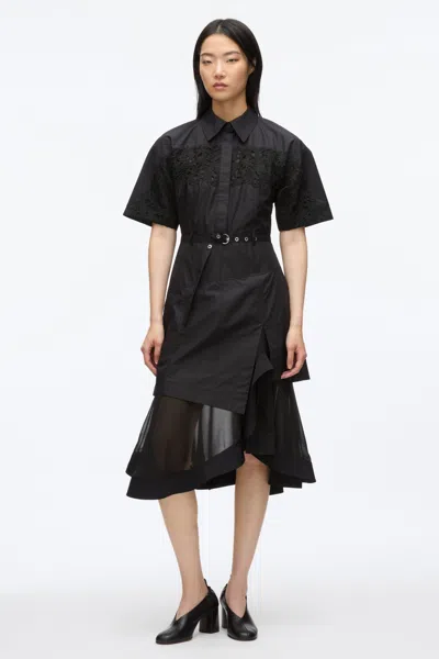3.1 Phillip Lim Cascade Hem Shirt Dress With Lace In Black