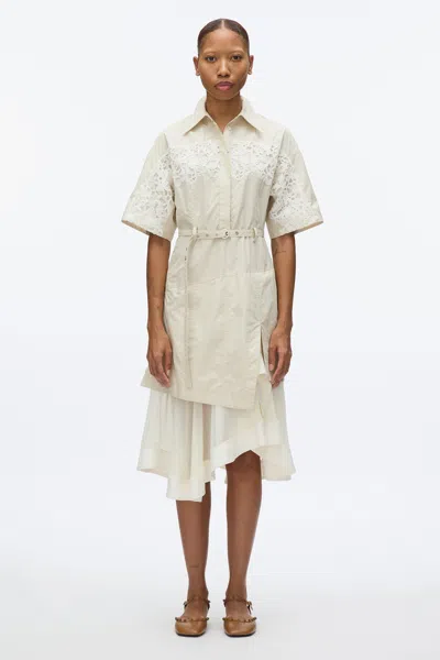 3.1 Phillip Lim Cascade Hem Shirt Dress With Lace In Stone