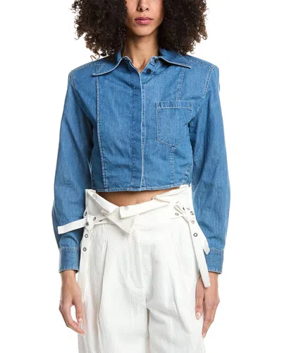 3.1 Phillip Lim Cropped Cotton-chambray Shirt In Mid Denim