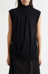 3.1 Phillip Lim Chiffon Godet Panel Mock Neck Sweater In Black