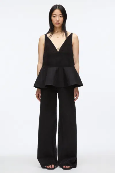 3.1 Phillip Lim Chiffon Peplum Tank With Lace In Black
