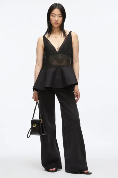 3.1 Phillip Lim Chiffon Peplum Tank With Lace In Blk-blk