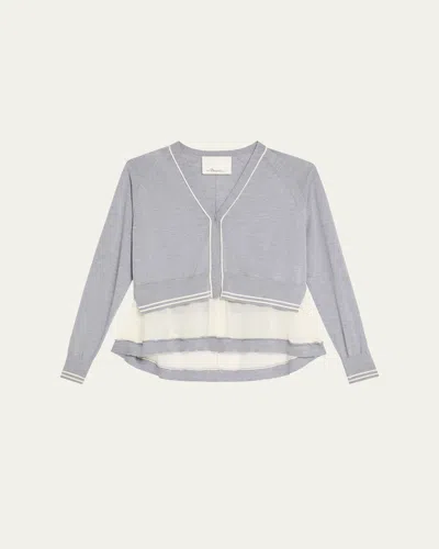 3.1 Phillip Lim Chiffon-trim V-neck Cardigan In Gray
