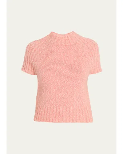 3.1 Phillip Lim Chunky Marled Knit Short-sleeved Mock-neck Sweater In Peony