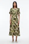 3.1 Phillip Lim Collapsed Bloom Short Sleeve Belted Dress Iris In Olive Floating Iris