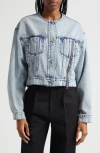 3.1 Phillip Lim Collarless Crop Denim Trucker Jacket In Malibu Blue