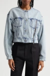 3.1 Phillip Lim Collarless Crop Denim Trucker Jacket In Malibu Blue