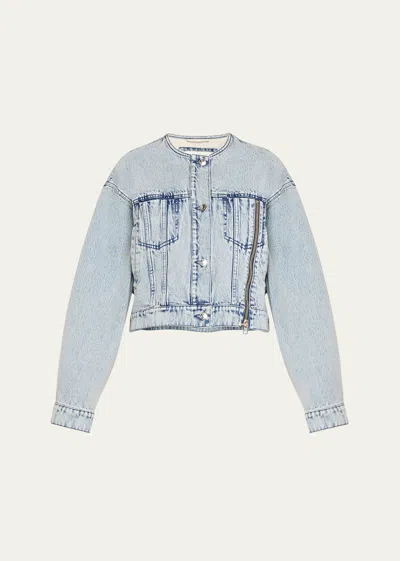 3.1 Phillip Lim Collarless Denim Jacket In Malibu Blue
