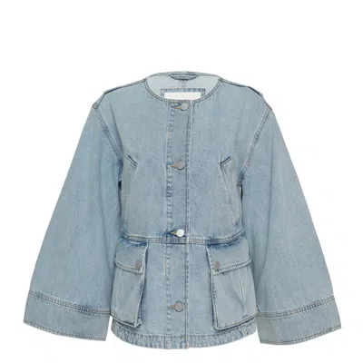 3.1 Phillip Lim Collarless Trapeze Denim Jacket In Gray